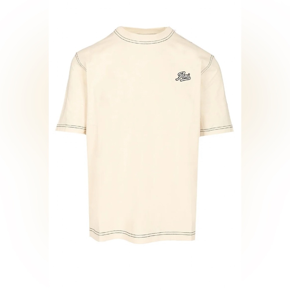 Ami Cream Short Sleeve Tee with Contrast Stitching